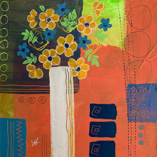 Tall White Vase Original Flower Painting