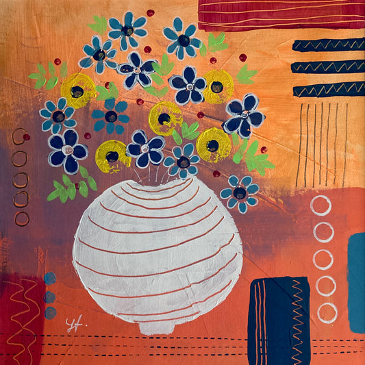 Five White Circles Original Flower Painting